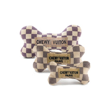 Load image into Gallery viewer, Checker Chewy Vuiton Bones Squeaker Dog Toy: Small / Mini
