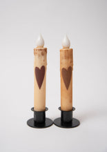 Load image into Gallery viewer, Primitive Heart LED Timer Taper Candle: Top Dipped
