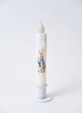 Load image into Gallery viewer, Bunny Holding Blue Flowers LED Timer Taper Candle
