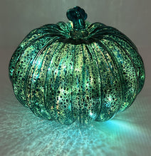 Load image into Gallery viewer, Blue Mercury Glass Pumpkin - Lighted
