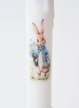 Load image into Gallery viewer, Bunny Holding Blue Flowers LED Timer Taper Candle
