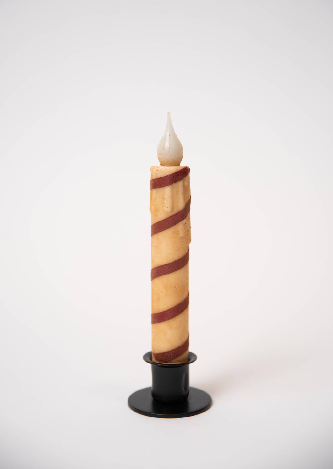Primitive Candy Cane Striped LED Timer Taper Candle