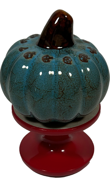 Small Blue Ceramic Pumpkin – Rustic Fall & Halloween Décor