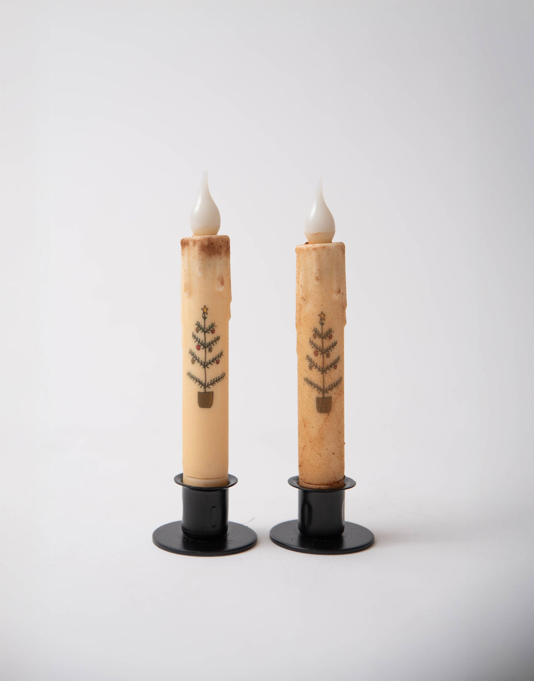 Primitive Feather Christmas Tree LED Timer Taper Candle: Top Dusted