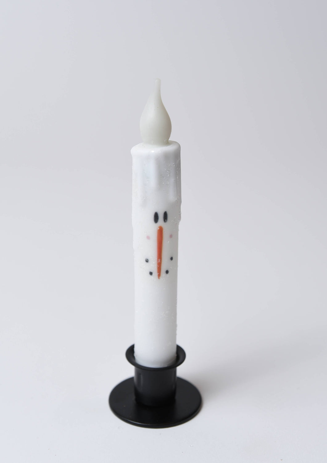 Snowman  LED Timer Taper Candle: White with Diamond Dust