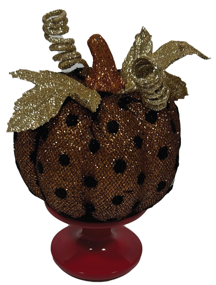 Lightweight Glitter Pumpkin with Gold Leaves – Polka Dot Fall & Halloween Décor