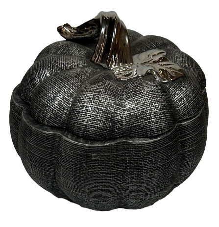 Elegant Ceramic Pumpkin with Silver Stem – Fall Décor & Functional Storage
